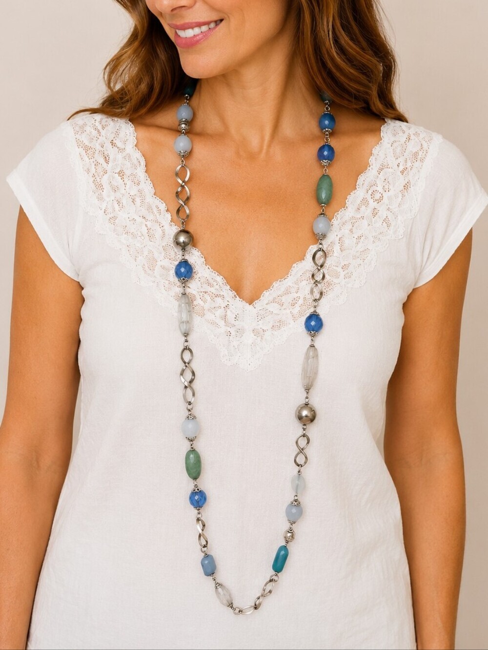 Vintage Acrylic Chain Beaded Long Sweater Necklace